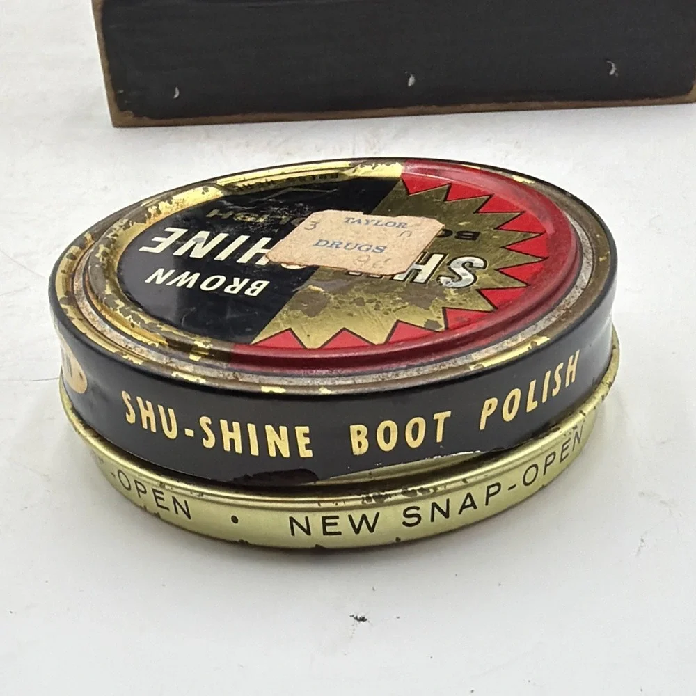 Vintage ORIGINAL EARLY BLACK SHU-SHINE BOOT POLISH TIN 90% Full